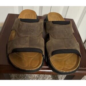 NWOB Men Keen Daytona II Slides Bison And Black Size 12 Leather Anatomic Footbed